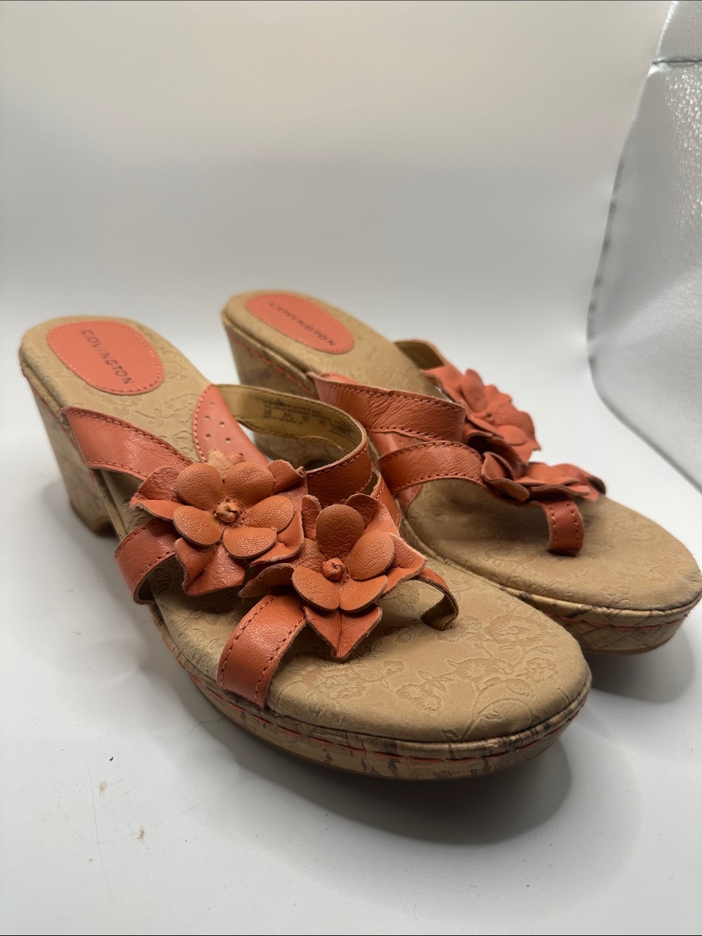 Comfort Meets Style Orange Floral Wedge Sandals size 9